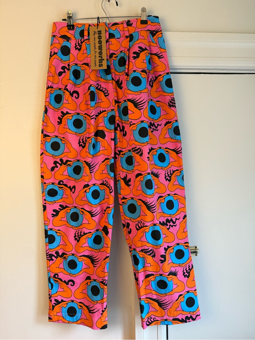 Nooworks Bright Pink & Orange Eye-Print Cotton Women’s Pants